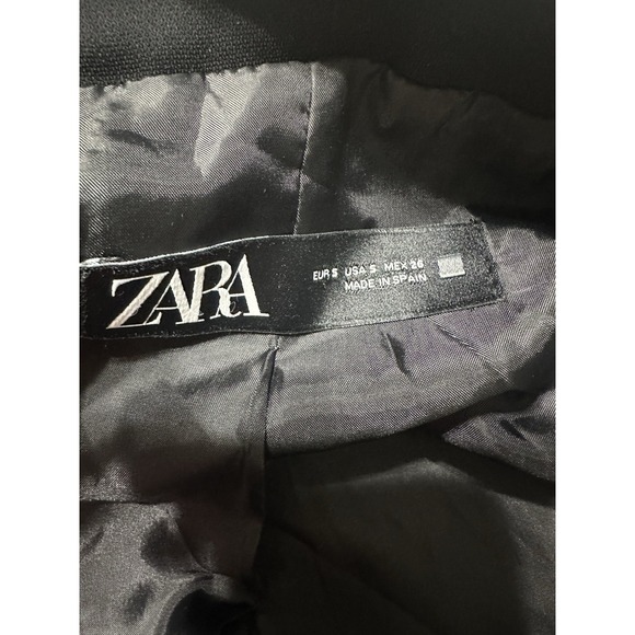 Zara Black Open Front Blazer Jacket Padded Shoulder 3/4 Roll-Tab Sleeve Size S - Picture 5 of 6